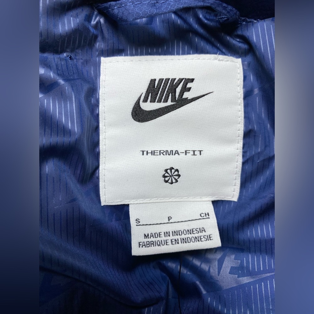 *NWT* Men Size SMALL Nike Club Puffer Checker Jacket Navy Blue Black FZ0865-410 - Picture 6 of 10